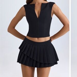 Black Two-Piece Set with Pleated Skirt